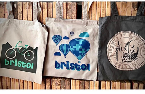 Bristol tote bags bike, balloon, Virtute et Industria